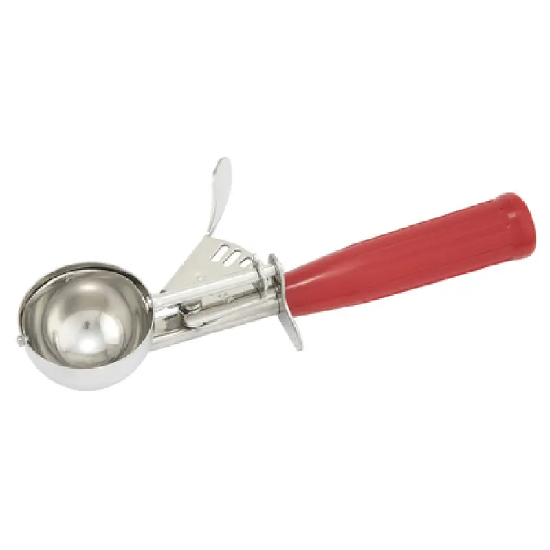 Winco ICD-24 1-3/4 Oz Ice Cream Disher Thumb Press Plastic Handle Red