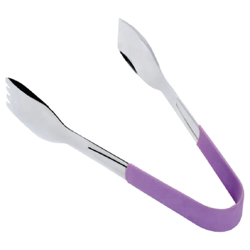 GET Enterprises BSRIM-70-PR 9 Inch Length Serving Tongs Dishwasher Safe with Purple Handle Stainless Steel Mirror Finish