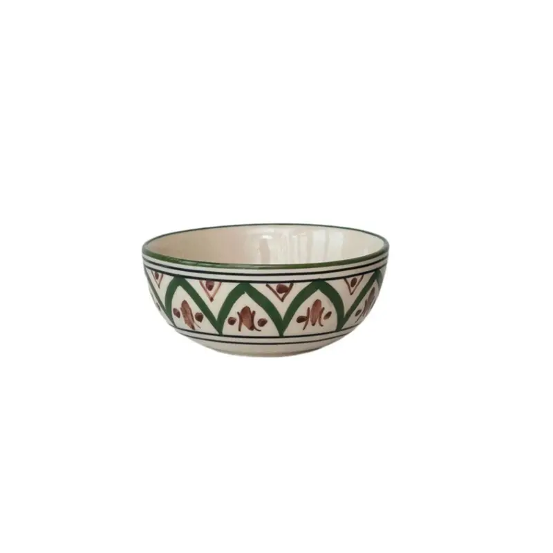 Stoneware Bowl - Cream, Brown, Green