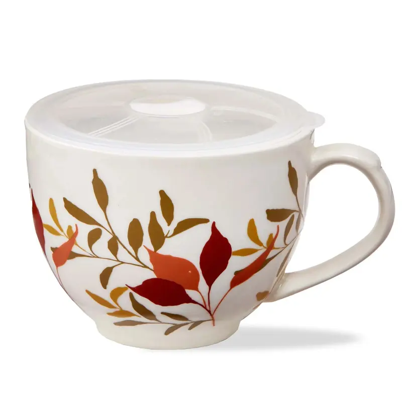 Soup Mug w/Lid - Autumn Botanical