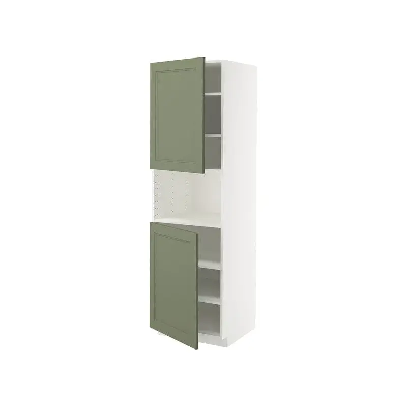 METOD high cab f micro w 2 doors/shelves, white/Axstad grey-green, 60x60x200 cm