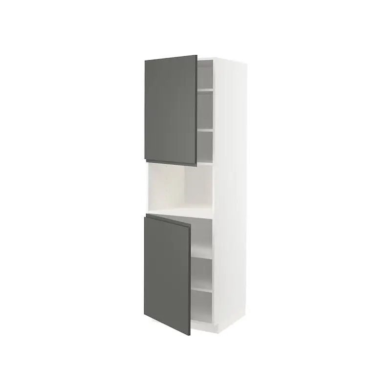 METOD high cab f micro w 2 doors/shelves, white/Voxtorp dark grey, 60x60x200 cm