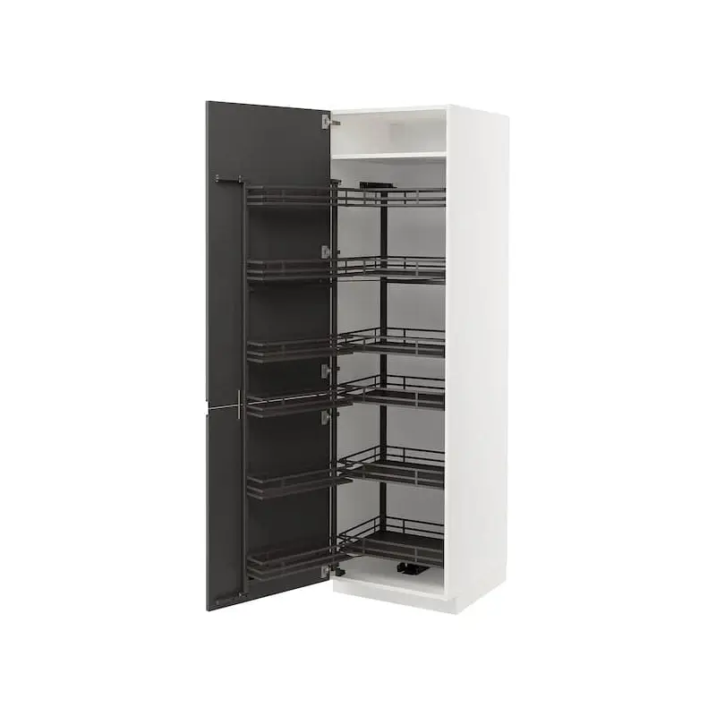 METOD high cabinet with pull-out larder, white/Voxtorp dark grey, 60x60x200 cm