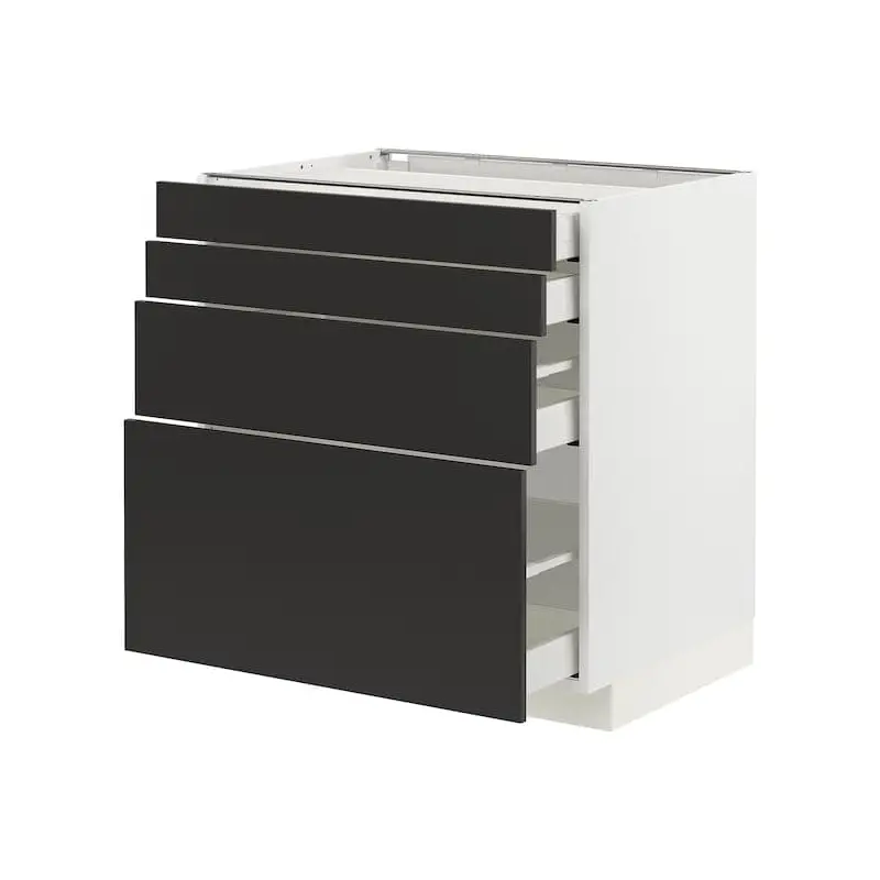METOD / MAXIMERA base cab 4 frnts/4 drawers, white/Nickebo matt anthracite, 80x60 cm
