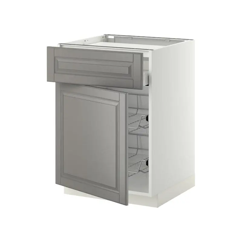 METOD / MAXIMERA base cab f hob/drawer/2 wire bskts, white/Bodbyn grey, 60x60 cm