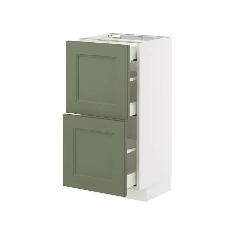 METOD / MAXIMERA base cab with 2 fronts/3 drawers, white/Axstad grey-green, 40x37 cm