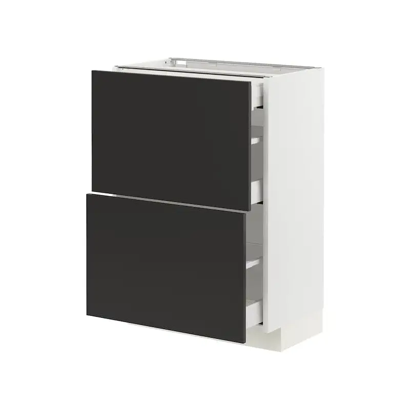 METOD / MAXIMERA base cab with 2 fronts/3 drawers, white/Nickebo matt anthracite, 60x37 cm