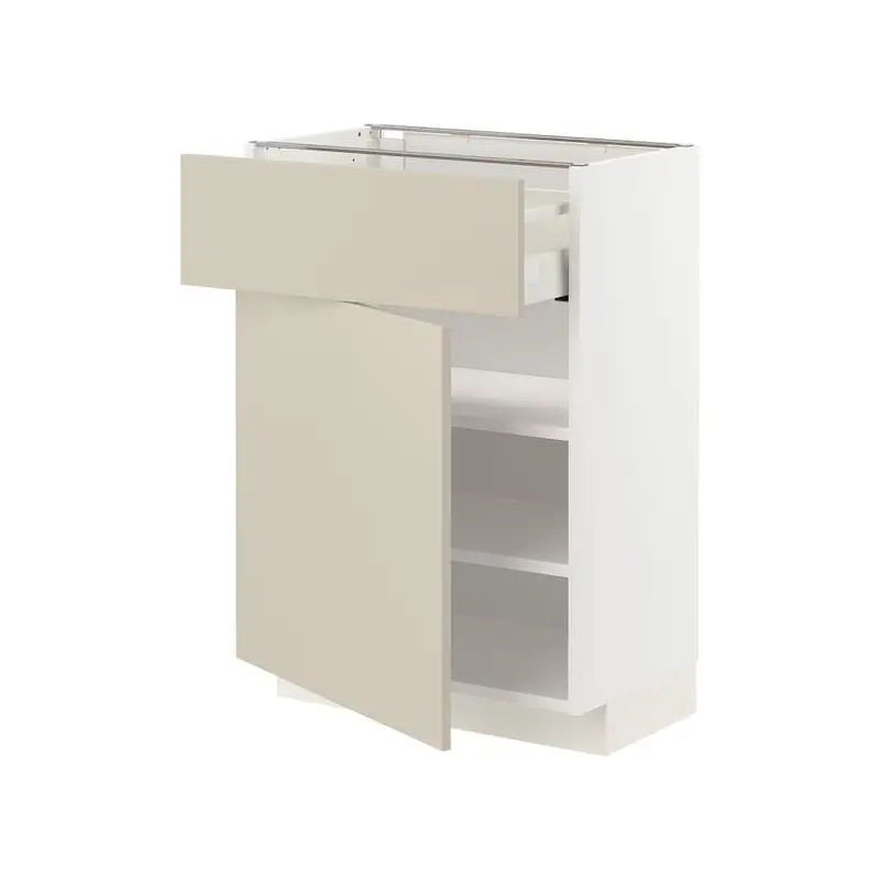 METOD / MAXIMERA base cabinet with drawer/door, white/Havstorp beige, 60x37 cm