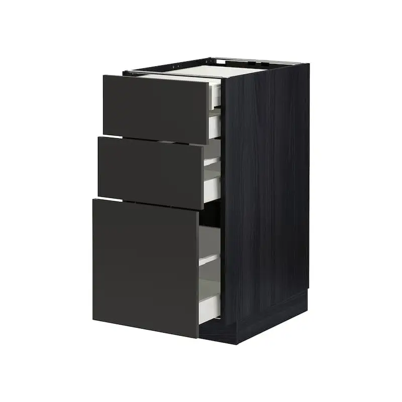 METOD / MAXIMERA base cb 3 frnts/2 low/1 md/1 hi drw, black/Nickebo matt anthracite, 40x60 cm
