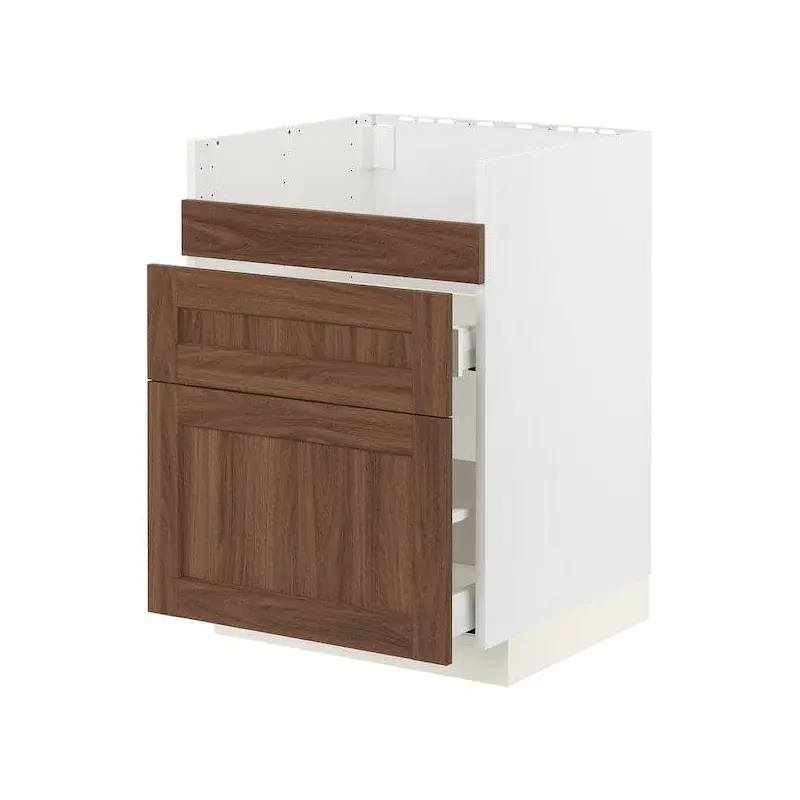 METOD / MAXIMERA base cb f HAVSEN snk/3 frnts/2 drws, white Enkping/brown walnut effect, 60x60 cm