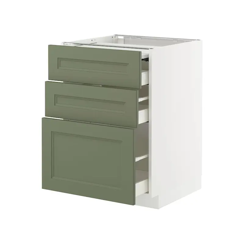 METOD / MAXIMERA bc w pull-out work surface/3drw, white/Axstad grey-green, 60x60 cm