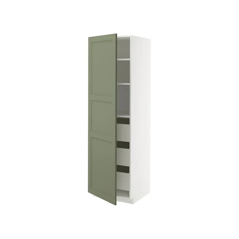 METOD / MAXIMERA high cabinet with drawers, white/Axstad grey-green, 60x60x200 cm