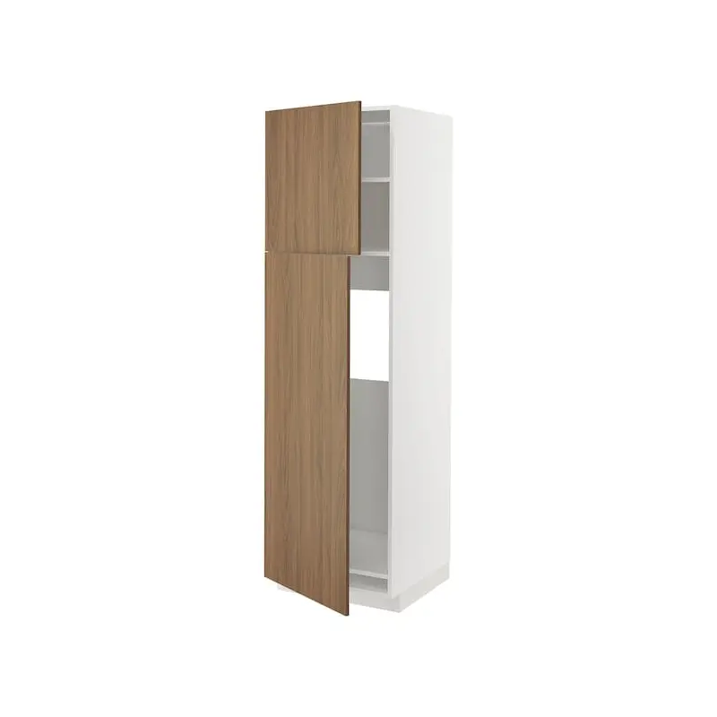 METOD - METOD High cabinet for fridge w 2 doors, white/Tistorp brown walnut effect, 60x60x200 cm