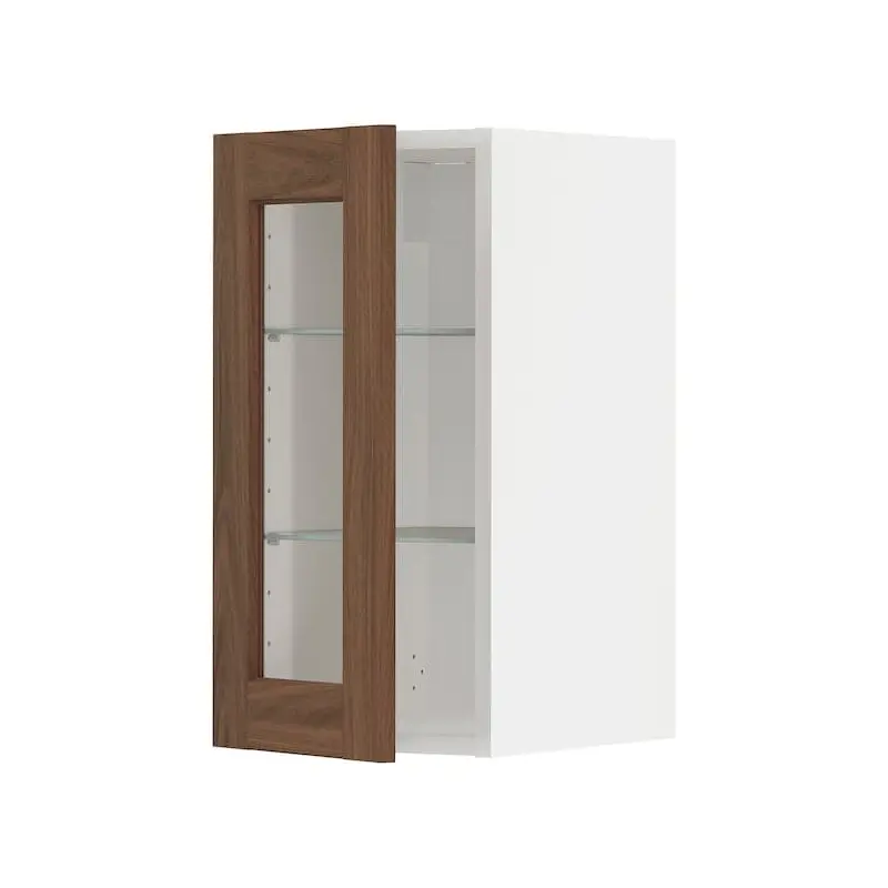 METOD wall cabinet w shelves/glass door, white Enkping/brown walnut effect, 30x60 cm