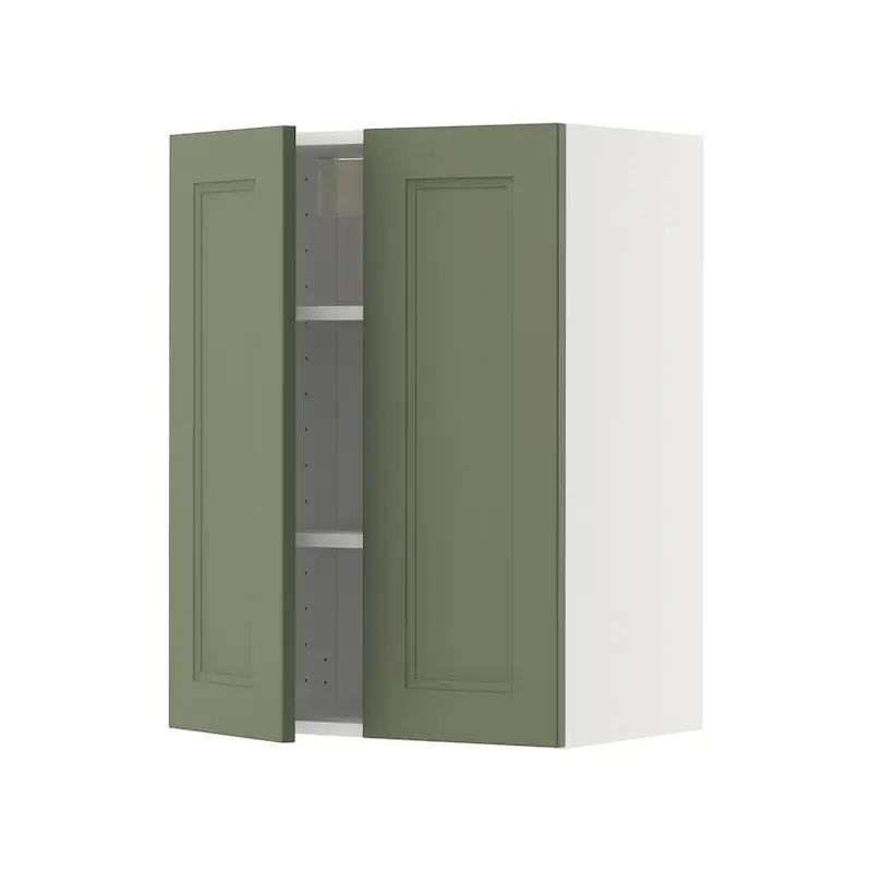 METOD wall cabinet with shelves/2 doors, white/Axstad grey-green, 60x80 cm