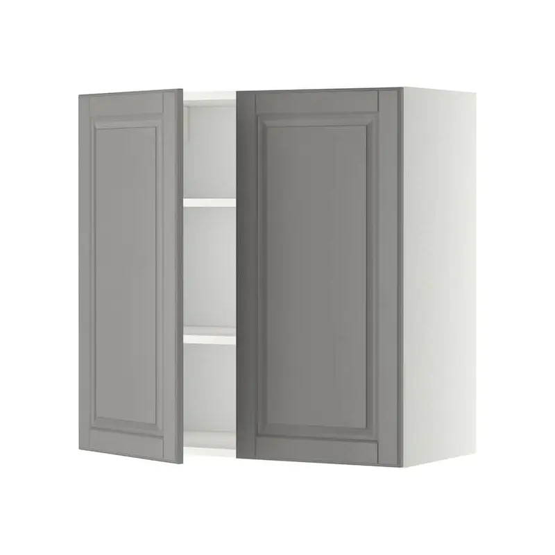 METOD wall cabinet with shelves/2 doors, white/Bodbyn grey, 80x80 cm