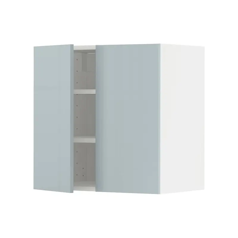 METOD wall cabinet with shelves/2 doors, white/Kallarp light grey-blue, 60x60 cm