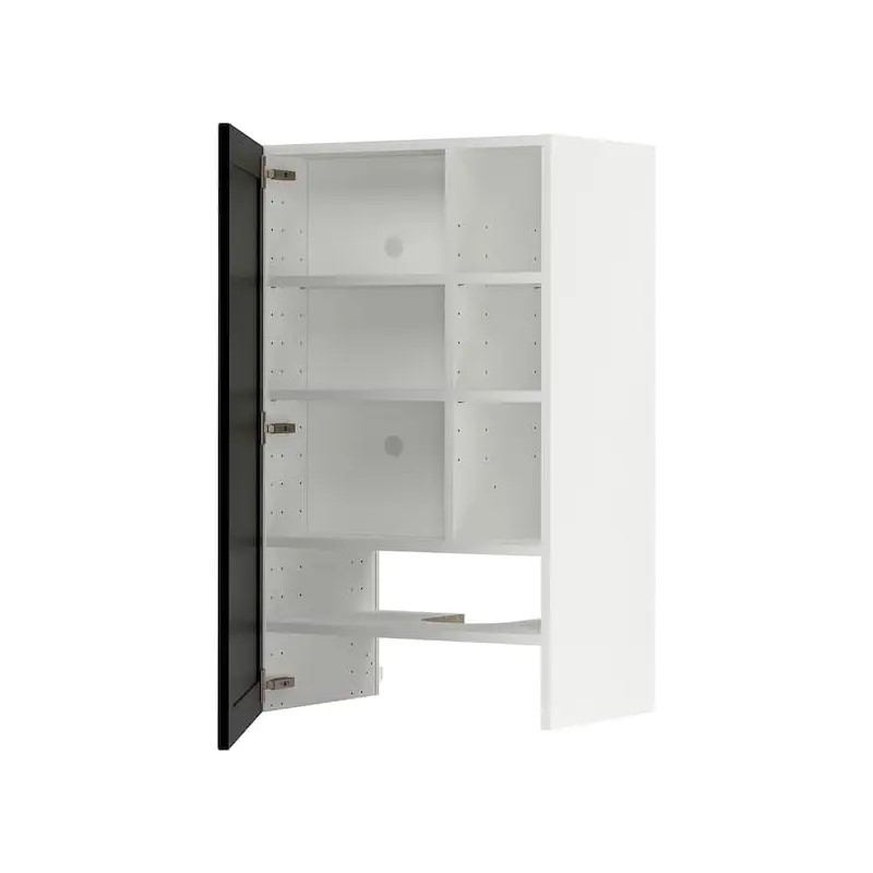 METOD wall cb f extr hood w shlf/door, white/Lerhyttan black stained, 60.0x100.0x38.9 cm