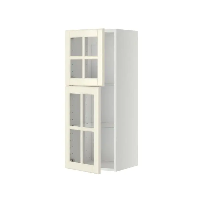 METOD wall cabinet w shelves/2 glass drs, white/Bodbyn off-white, 40x100 cm