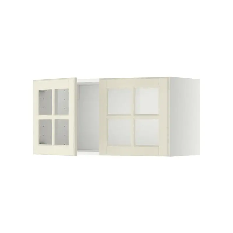 METOD wall cabinet with 2 glass doors, white/Bodbyn off-white, 80x40 cm