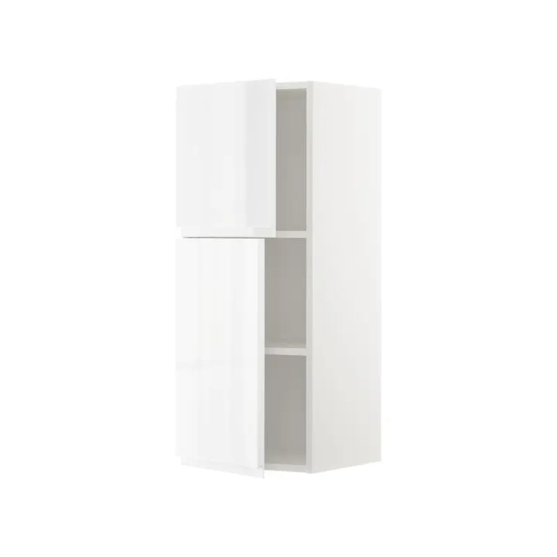 METOD wall cabinet with shelves/2 doors, white/Voxtorp high-gloss/white, 40x100 cm