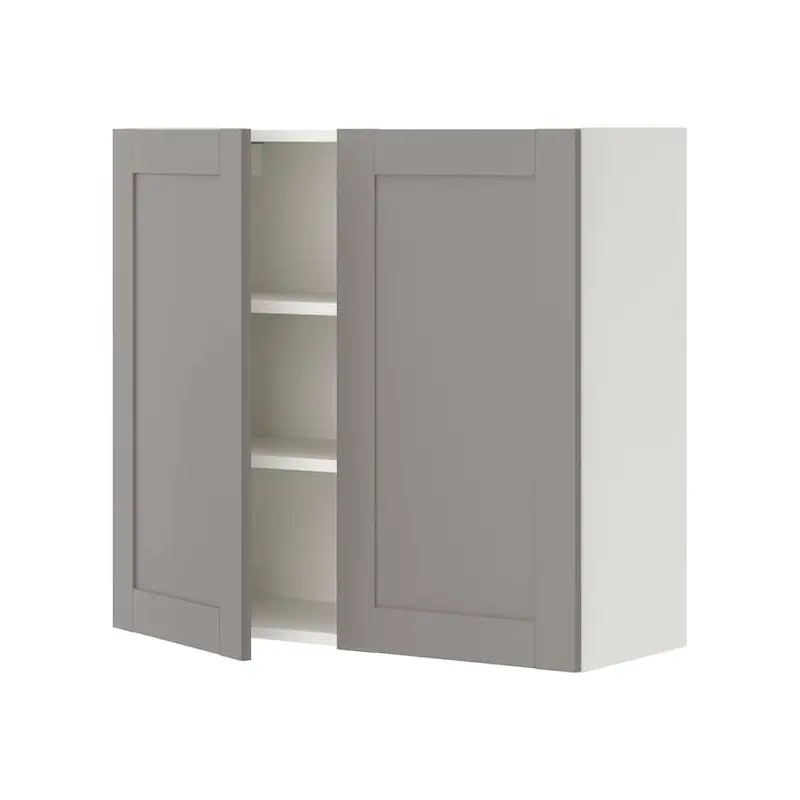 ENHET wall cb w 2 shlvs/doors, white/grey frame, 80x32x75 cm