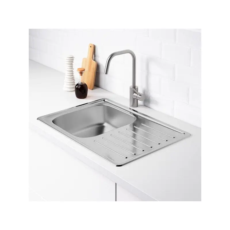 FYNDIG inset sink, 1 bowl with drainboard, stainless steel, 70x50 cm