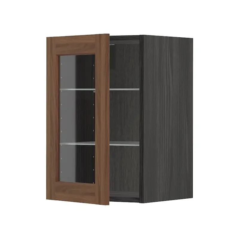 METOD wall cabinet w shelves/glass door, black Enkping/brown walnut effect, 40x60 cm