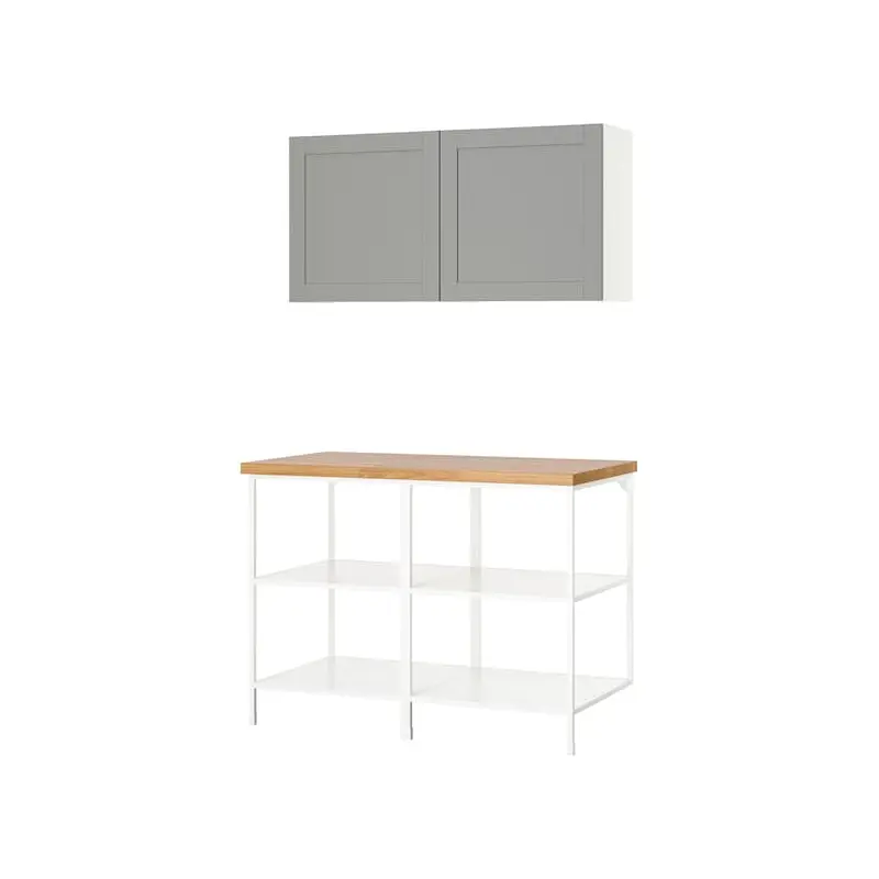 ENHET storage combination, white/grey frame, 123x63.5x207 cm