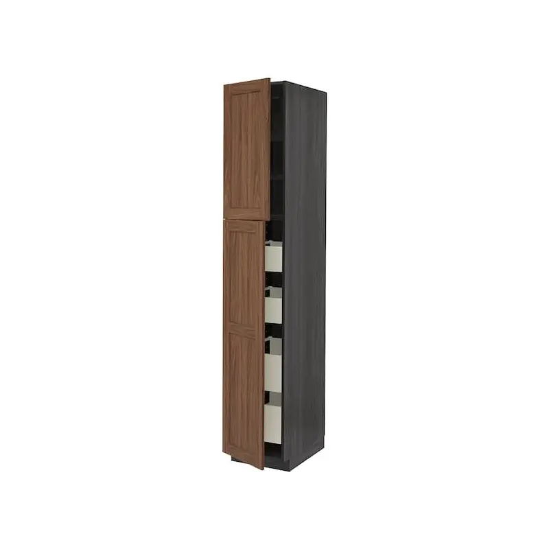 METOD / MAXIMERA hi cab w 2 doors/4 drawers, black Enkping/brown walnut effect, 40.0x220.0x60.0 cm