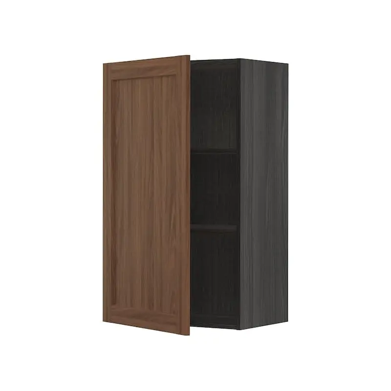 METOD wall cabinet with shelves, black Enkping/brown walnut effect, 60.0x100.0x38.9 cm