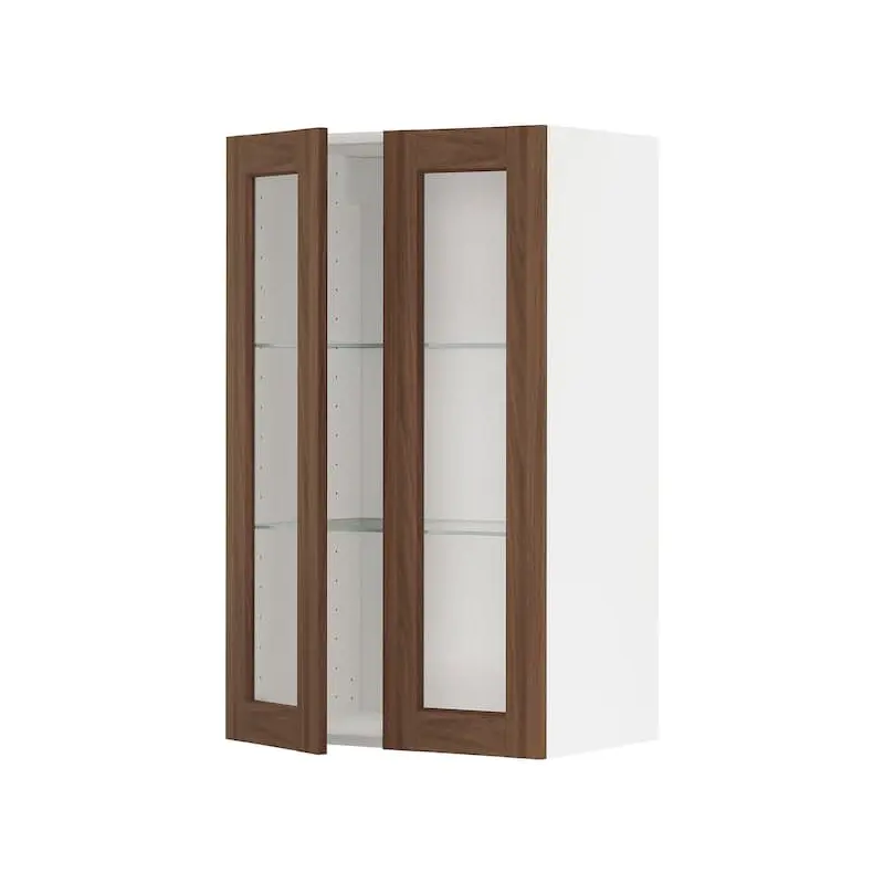METOD wall cabinet w shelves/2 glass drs, white Enkping/brown walnut effect, 60x100 cm