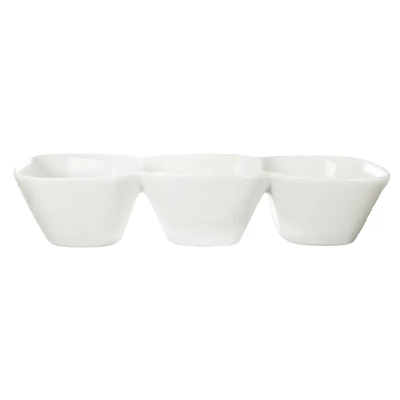 International Tableware BL-333 9-1/2 Inch Square Bowl 3 Compartment Porcelain Bright White