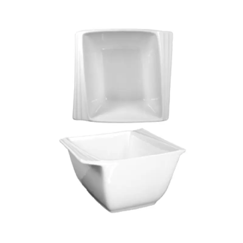 International Tableware PC-15 Bowl 13 Oz Square Embossed Porcelain Bright White