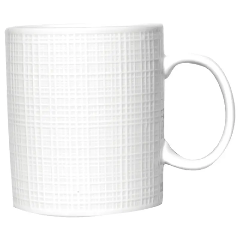 International Tableware DR-68 11 Oz Mug Round with Handle Basket Weave Porcelain Bright White