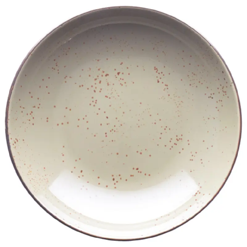 International Tableware SH-110-CR 40 Oz Bowl Round Stoneware Crme with Brown Trim