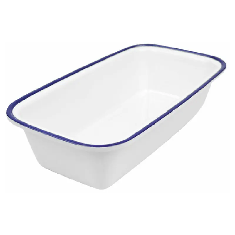 BauscherHepp TEW7613 2 Quarts Enamelware Dish Rectangular White with Blue Rim