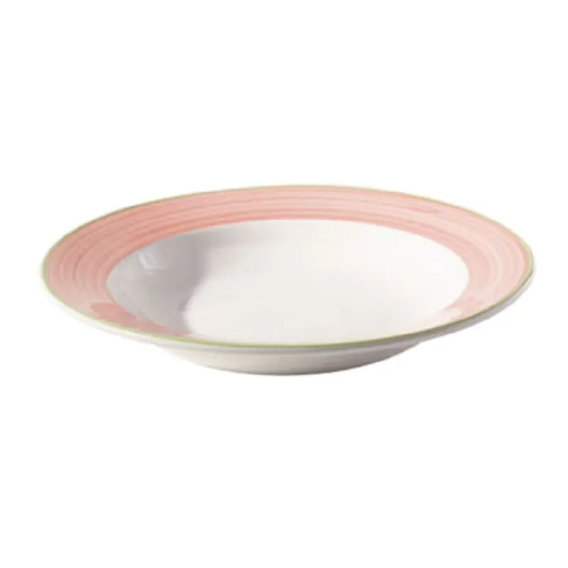 Tableware Solutions USA 55COPIN005 11 Oz. Soup Plate Round White and Pink Rim