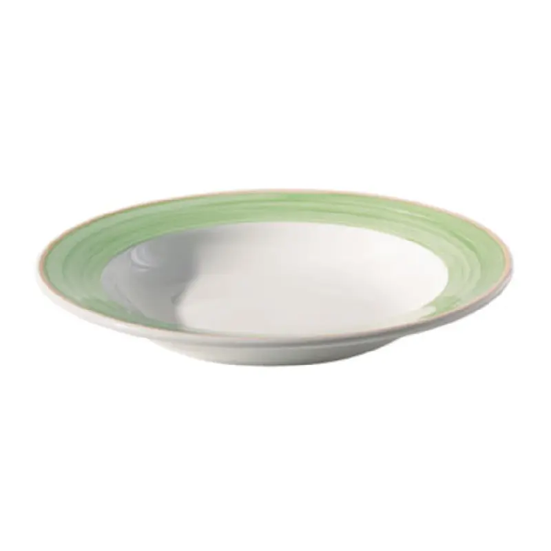 Tableware Solutions USA 55COGRE104 22 Oz Pasta Soup Plate 10-1/4 Inch Round White with Green Rim