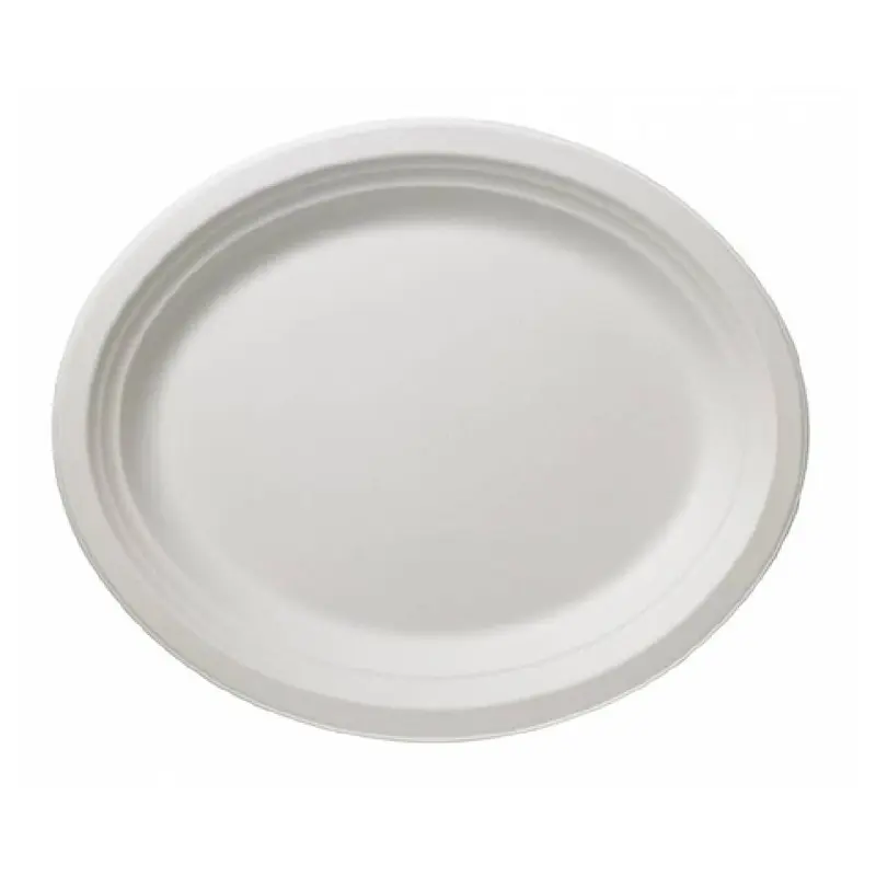 Tableware Solutions USA Q2014 10-1/4 Inch Oval Disposable Plate Biodegradable White 50 Packs
