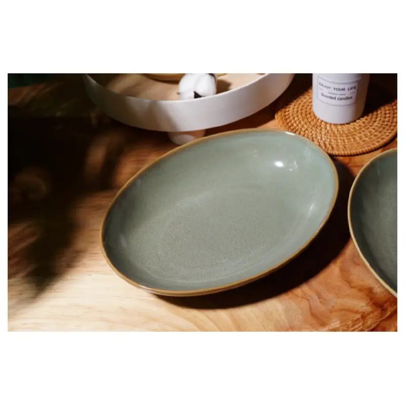 Tableware Solutions USA TS-R035-02 8.3 Inch Oval Bowl 17.6 Oz Reactive Moss Green