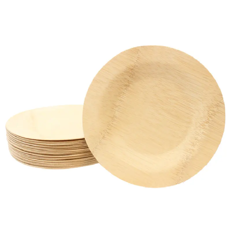 Tablecraft BAMDRP7 7 Inch Diameter Round Disposable Plate Bamboo Natural Finish