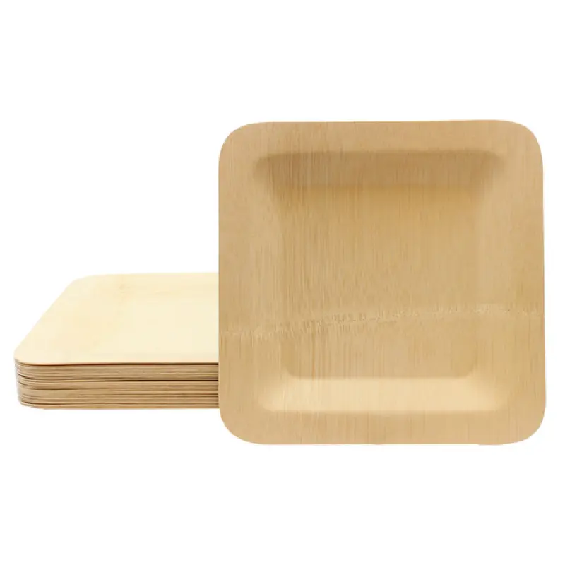 Tablecraft BAMDSP10 10 Inch Bamboo Square Disposable Plate with Natural Finish