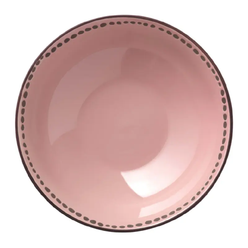 Libbey DULCET-5P 9-1/8 Inch Diameter Round Serving Bowl Stoneware Pink with Dots