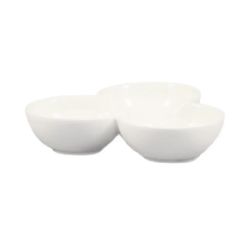 CAC China COL-42 7-1/2 Inch Divided Bowl 2 Oz Porcelain 3 Compartments with Leaf Shape