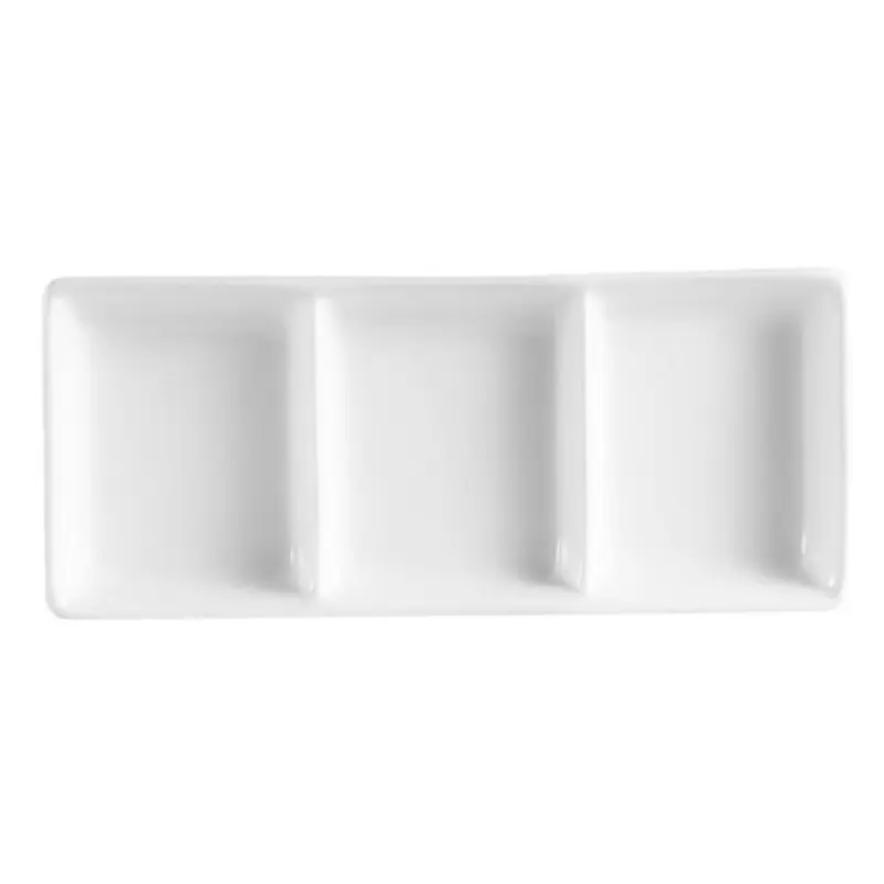 CAC China CN-D3 7-1/2 Inch Rectangular Divided Sauce Dish with 3 Compartments Porcelain