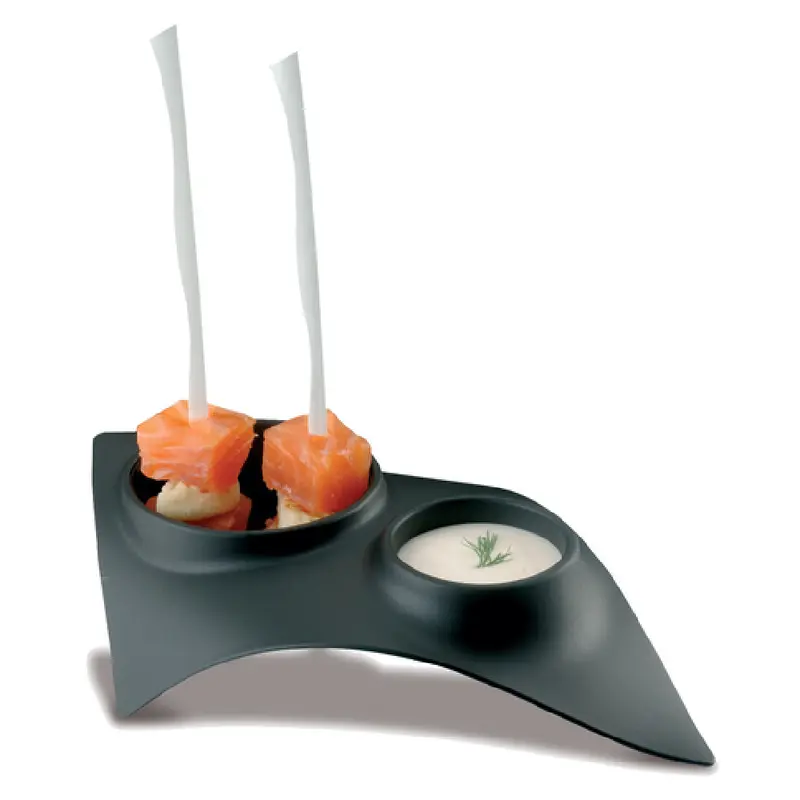 JB Prince R620 B1 7-1/2 Inch Disposable Bowl with Dual Compartments Plastic Black Matte Finish