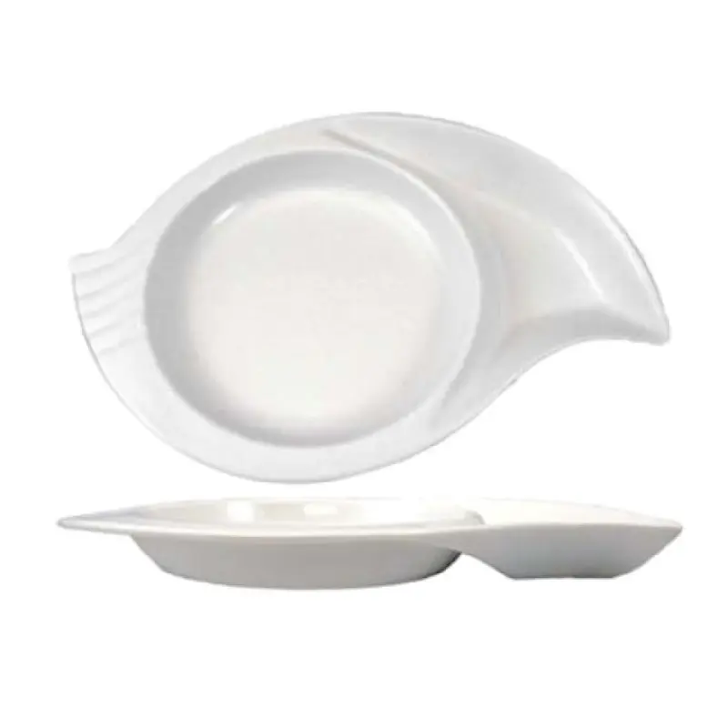 International Tableware SN-8-EW 8-1/2 Inch Diameter Round Compartment Dish Porcelain Bright White