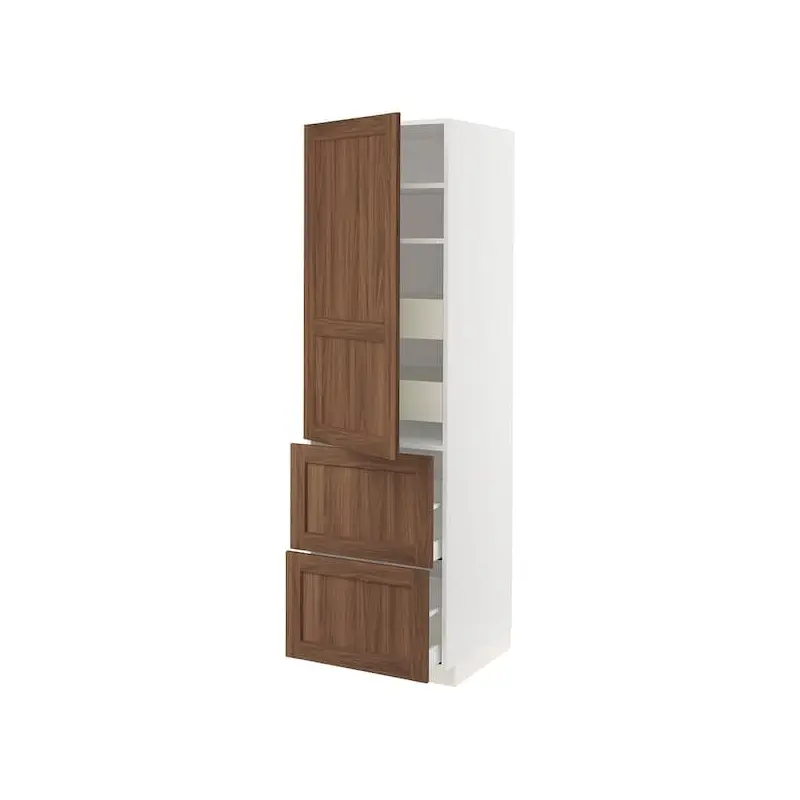 METOD / MAXIMERA hi cab w shlvs/4 drawers/dr/2 frnts, white Enkping/brown walnut effect, 60x60x200 cm