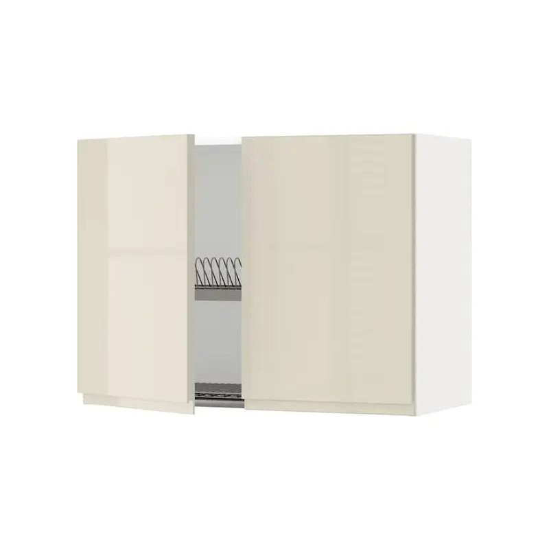 METOD wall cabinet w dish drainer/2 doors, white/Voxtorp high-gloss light beige, 80x60 cm